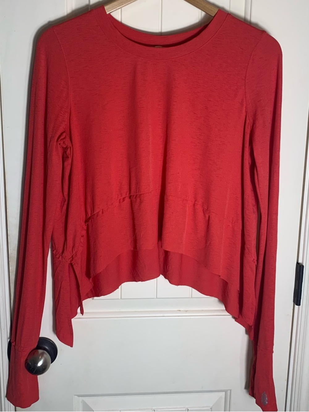 Free People Movement dark coral long sleeve layered raw hem top size medium